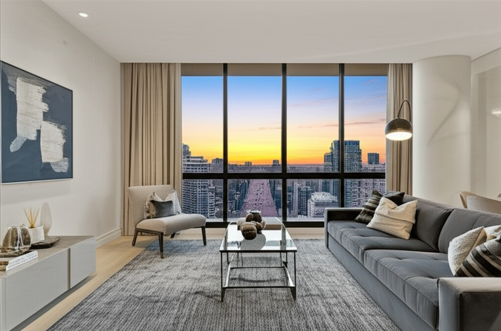 Beautifully staged living room of a luxury rental property